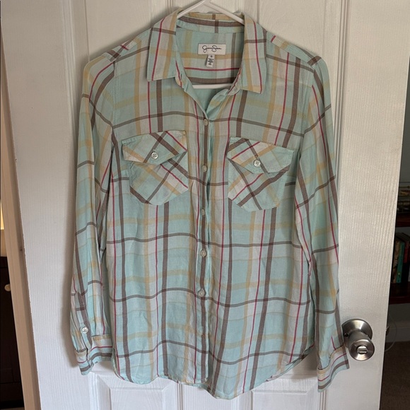 Jessica Simpson Light Blue Plaid Shirt - Picture 1 of 5